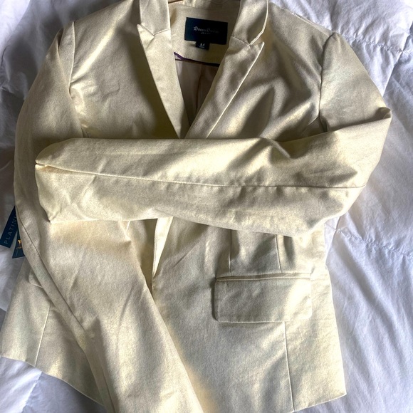 Cream-Chrome Pleated Blazer Jacket, Womens, Size M - Picture 2 of 5